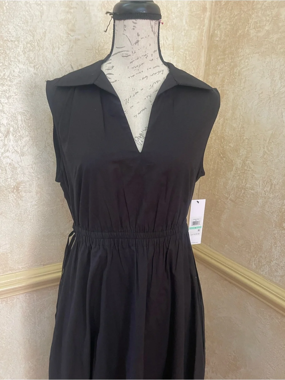 NWT Calvin Klein Black Cotton Midi Shirt Dress Size 8 Open Back Poplin Utility - Picture 10 of 13